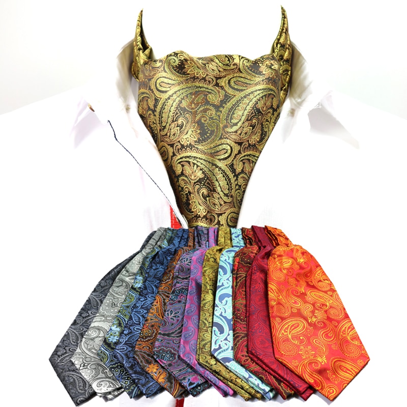Män vintage prickigt bröllop formell kravat ascot scrunch själv brittisk stil gentleman siden hals slips lyx