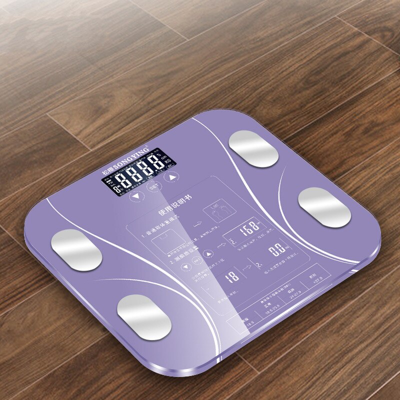 Smart Weighing Scales Floor Body Weight Bathroom Scale Smart Lcd Display Scale Body Weight Body Fat Water Muscle Mass BMI: Purple
