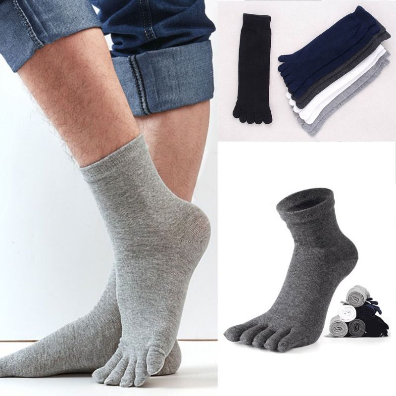 Mens Five Fingers Soft Polyester Cotton Ankle Toe Socks Solid Color Breathable Comfortable