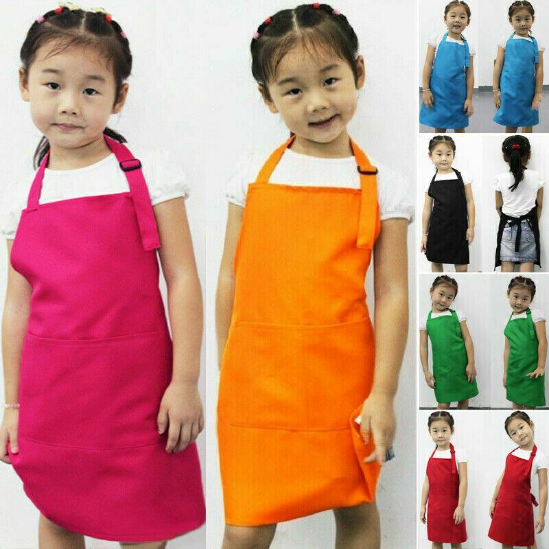 delantal infantil pintura infantil Pichi de bebé Color sólido cocina niño limpio Babero con bolsillos delantales 51cm x 49cm