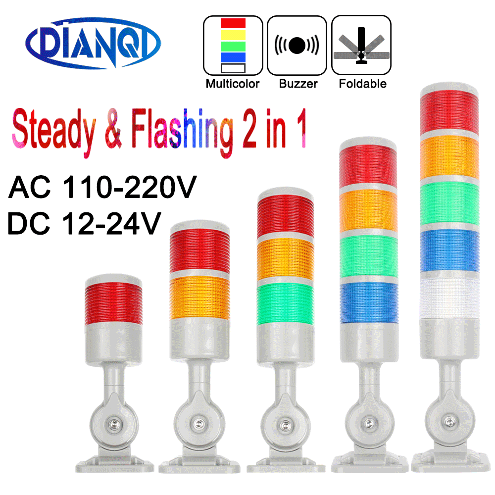 180 pila giratoria luz roja naranja ámbar verde luz de advertencia industrial para máquina CNC 24V CC 12V luz intermitente constante LED