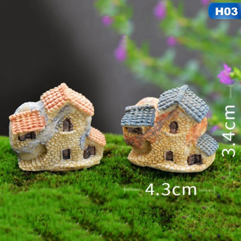 1 stk miniature havearbejde landskab mikro landsby stenhuse miniaturebillede hus stråtækt hytter til haveindretning tilfældig farve: 3