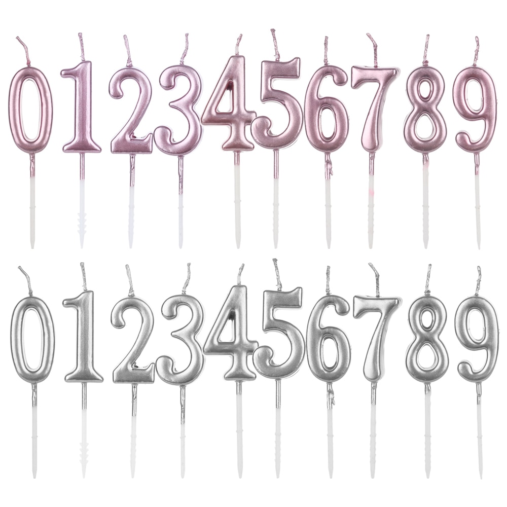 1 PC Gelukkige Verjaardag Nummer 0-9 Kaarsen Rose Gold Sliver Cake Topper Feestartikelen Cupcake Decor Cake topper