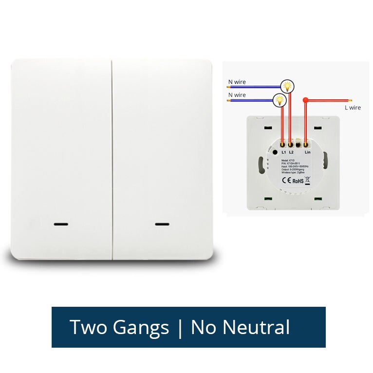 Zemismart Tuya Zigbee Wall Push Switch Alexa Google Home Light Switches No Neutral Wire Physical Button: 2 gangs No neutral
