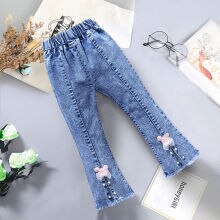 Meisjes Leuke Boog Blauw Jeans Lente Herfst Kinderen Bovenkleding Broek 2022 Denim Flared Broek Zachte Comfortabele Kinderen Broek