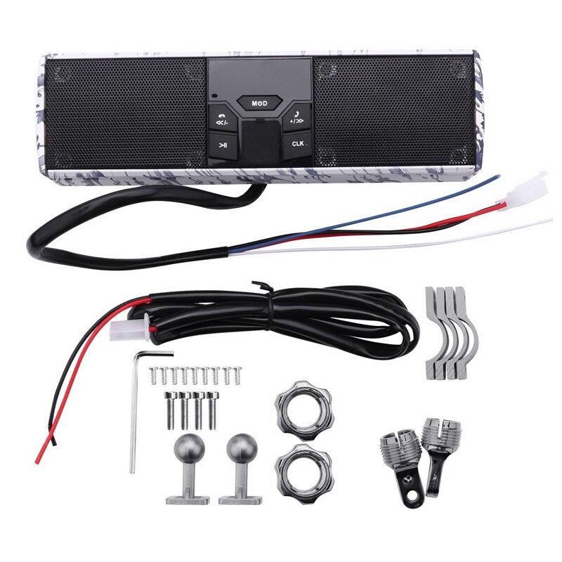 Altoparlanti stereo per moto lettore musicale MP3 lettore Bluetooth con USB,AUX-in, Radio FM blu e porcellana bianca