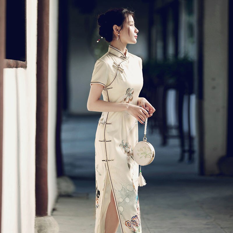 Girl Qipao Long Chinese Dress Modern Eleganti Women Traditional Cheongsams Hanfu Robe Orientale Summer Vintage Vestido Chino