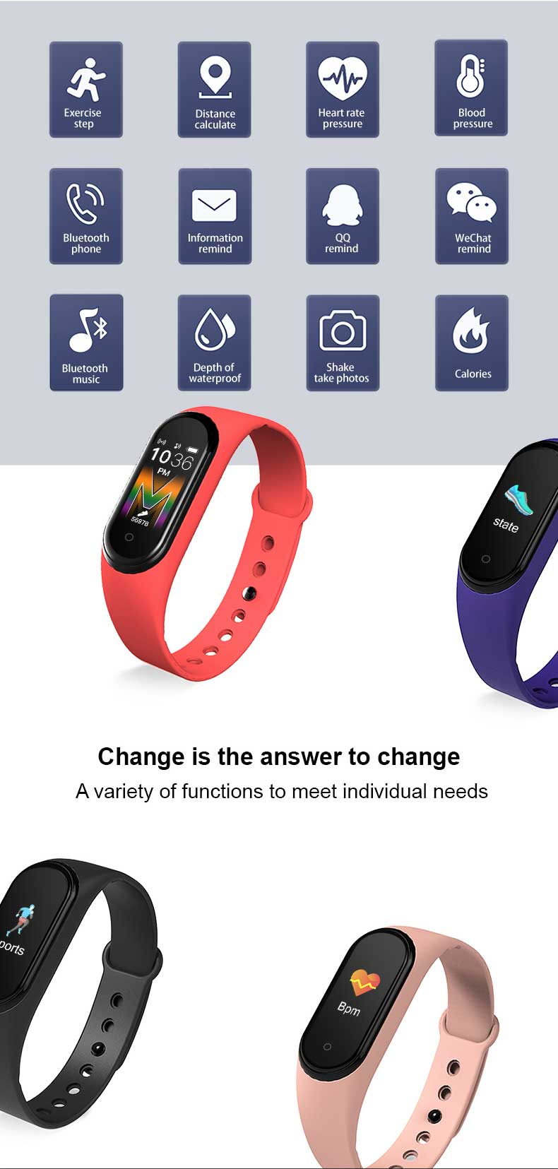 M5 Bluetooth Smart Watches Smartwatch Waterproof Smart Bracelet Sport Call Music Play Fitness Tracker Pedometers BLACK RED PINK