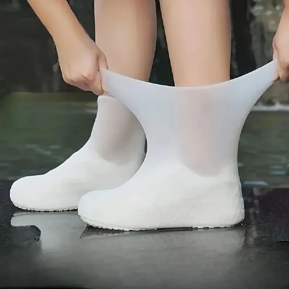 1 par de cubrezapatos de goma para botas de lluvia para uso en exteriores, cubrezapatos impermeables de silicona, cubrezapatos para días lluviosos, lluvia antideslizante reutilizable: Beige