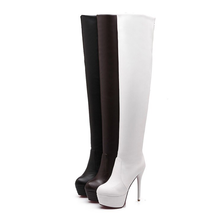 Botas por encima de la rodilla para mujer, zapatos de invierno, tacón fino, puntiagudos, Botas de moto para mujer, Botas sexis negras, blancas y marrones 458