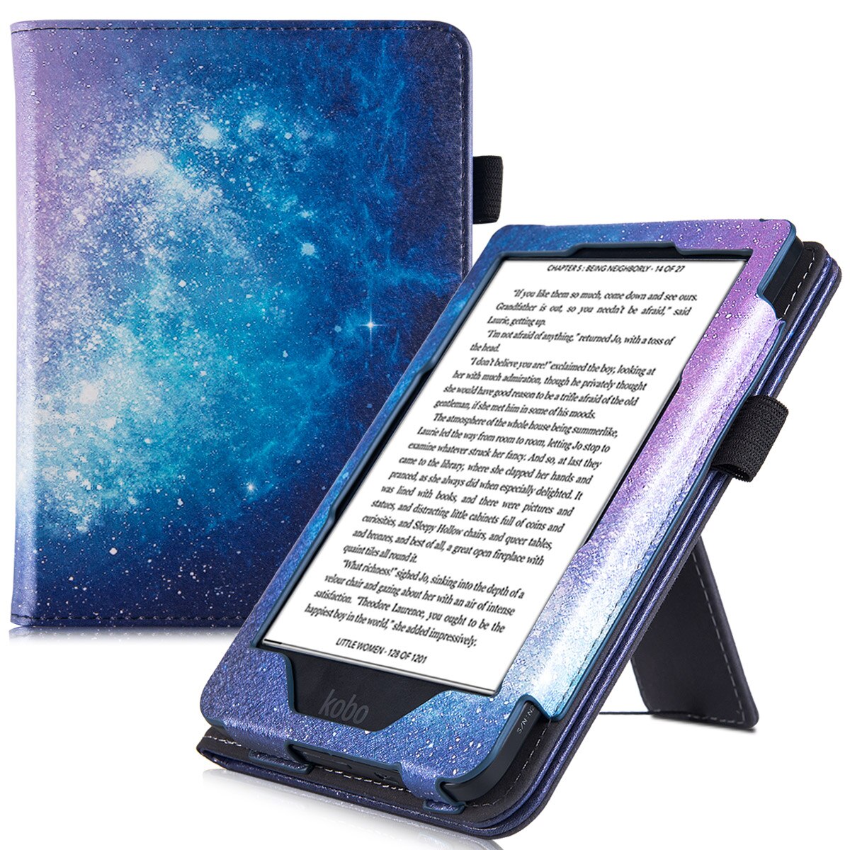 Stand Case for Kobo Clara HD eReader - PU Leather Protective Cover with Hand Strap/Magnetic Closure and Auto Sleep/Wake: Galaxy
