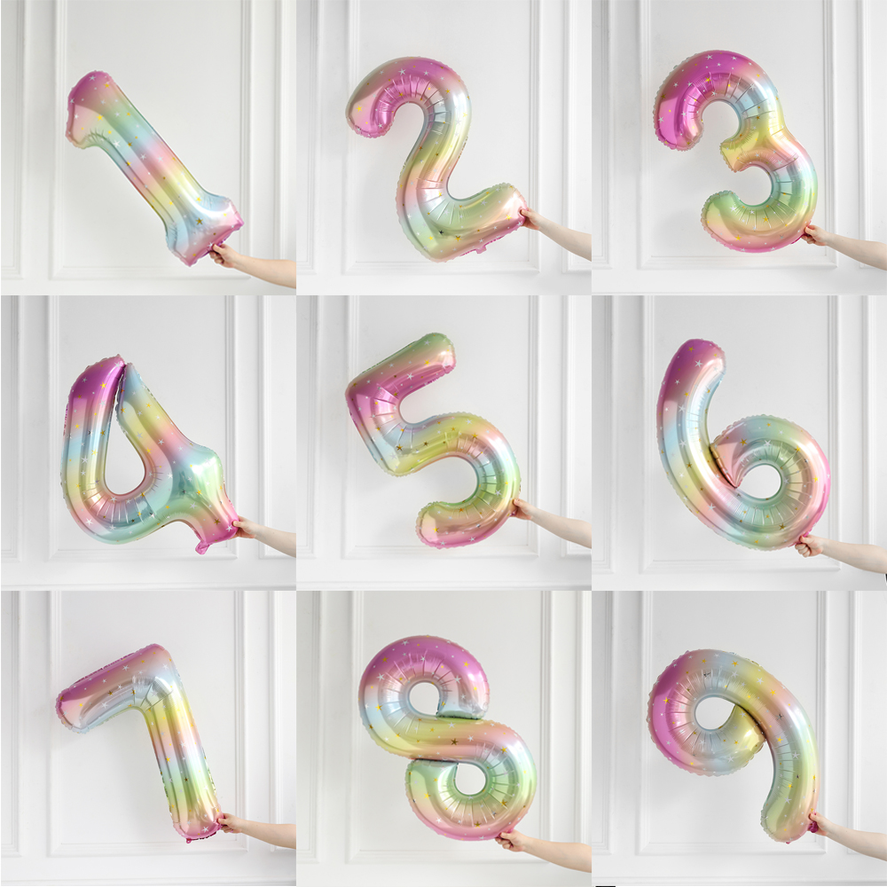 40 pulgadas 1 2 3 4 5 Globo grande con número de estrella arcoíris Globos de helio de aluminio coloridos degradados Globos de decoración para de cumpleaños para niñas Globos