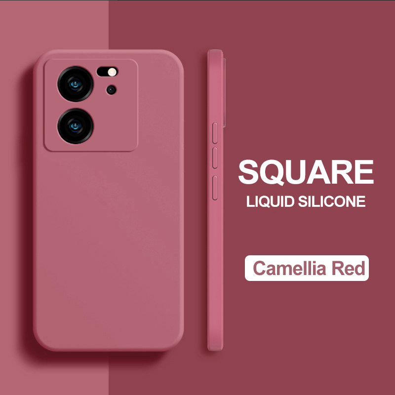 Voor Xiaomi 13 T Pro telefoonhoesjes Vierkante Vloeibare Siliconen Camera Lens Protector Zachte Cover voor Xiaomi Mi 13 t 13 T Mi 13 T Pro Schokbestendige hoesje: silicium / Dark Red