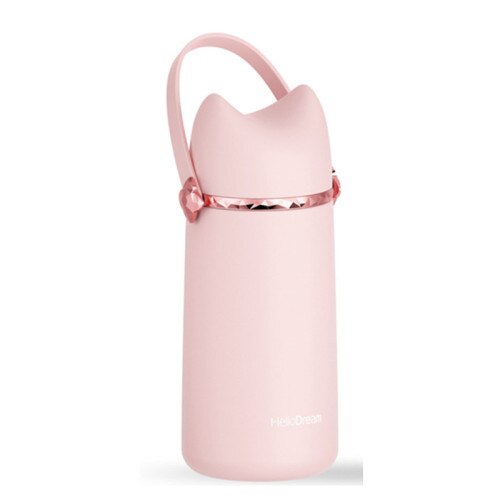 Leuke cartoon isolatie cup draagbare water cup mannelijke en vrouwelijke studenten met water fles vos patroon Persoonlijkheid cup: Pink