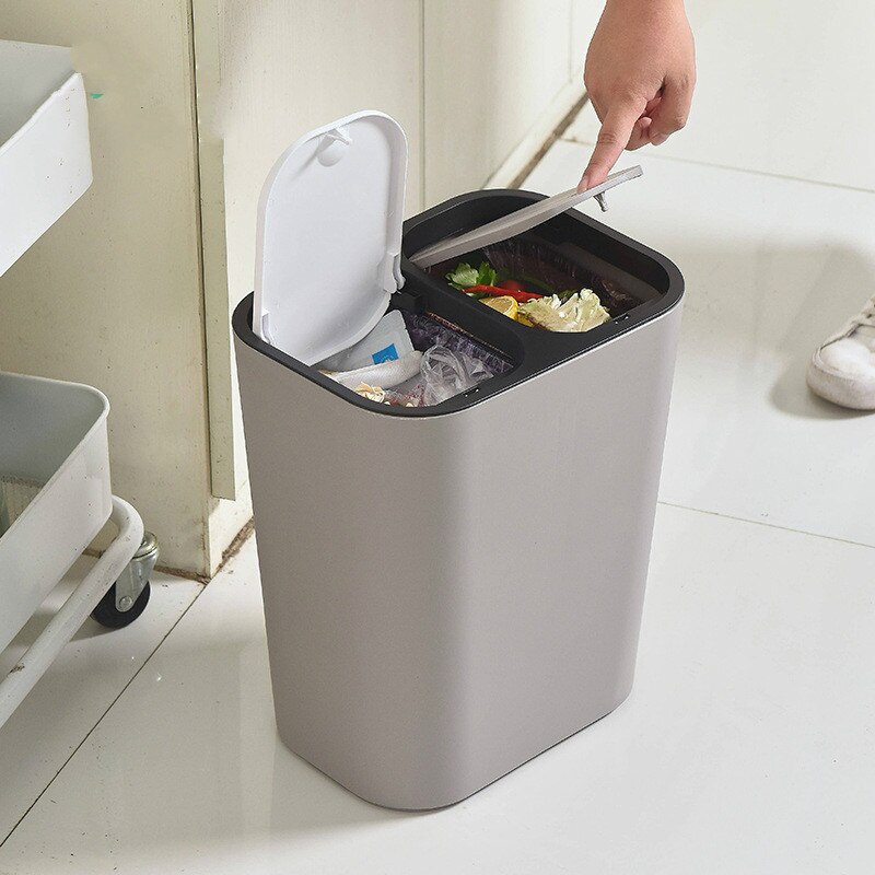 Plastic Push-Button Dual Compartment 12liter Recycling Waste Bin Trash Can Rectangle Garbage Can classified dustbin