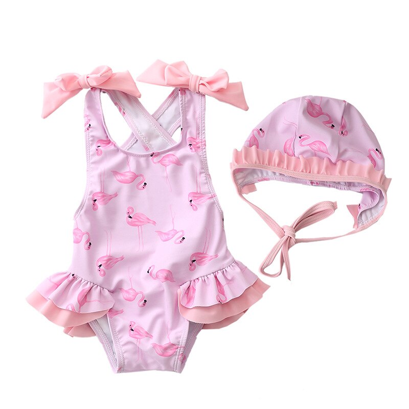 Pige flamingo ét stykke dragt badetøj 1-5 år børn rygløse badedragt kid sød badedragt baby badedragt
