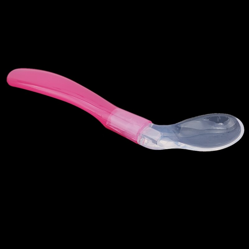 Cuchara sopera de silicona con sensor de temperatura para bebé, cuchara de cocina, cuchara de arroz, vajilla para niños: Rosa