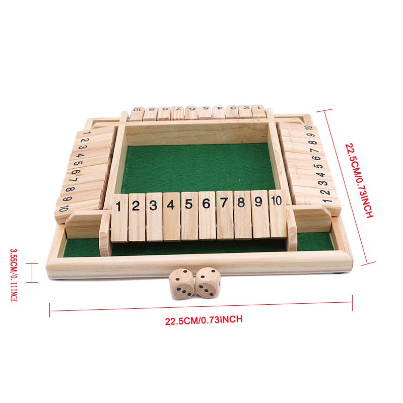 Chiudi la scatola dadi gioco da tavolo gioco da tavolo In giocattoli creativi francesi 4 lati 10 numeri Flaps In legno e dadi gioco Set gioco da tavolo