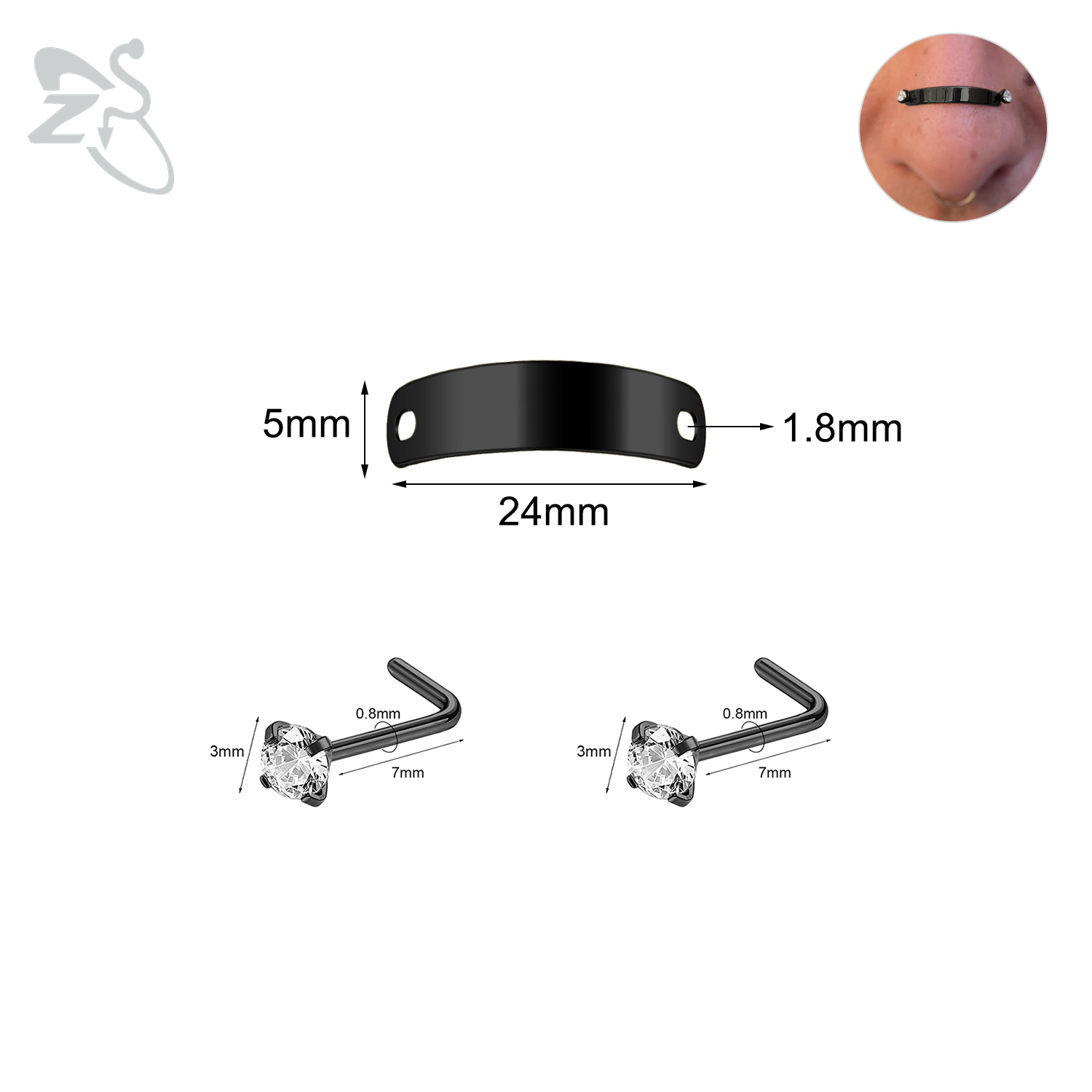 ZS-Piercing en Acier Inoxydable pour Homme et Femme, Bijoux de Corps, Ajustable, Pont de Narine, Punk, 24/30/35/40/45/50mm, 1 Ensemble: Couleur or pur