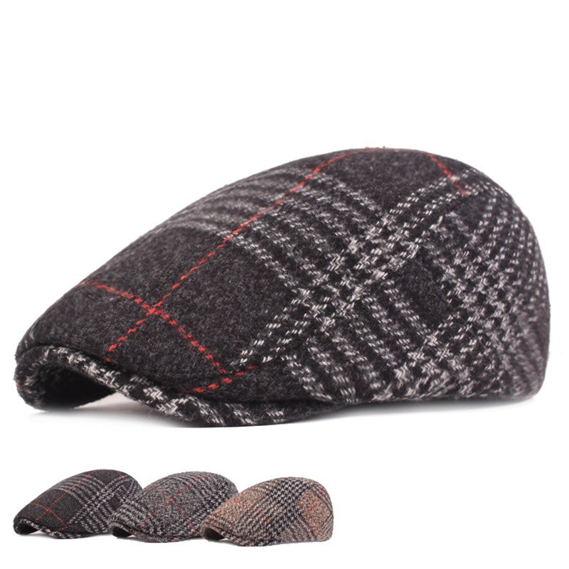 FS-Boina a cuadros de Tweed británico para hombre, gorros de lana plana, hiedra, Boina clásica a rayas, primavera e invierno