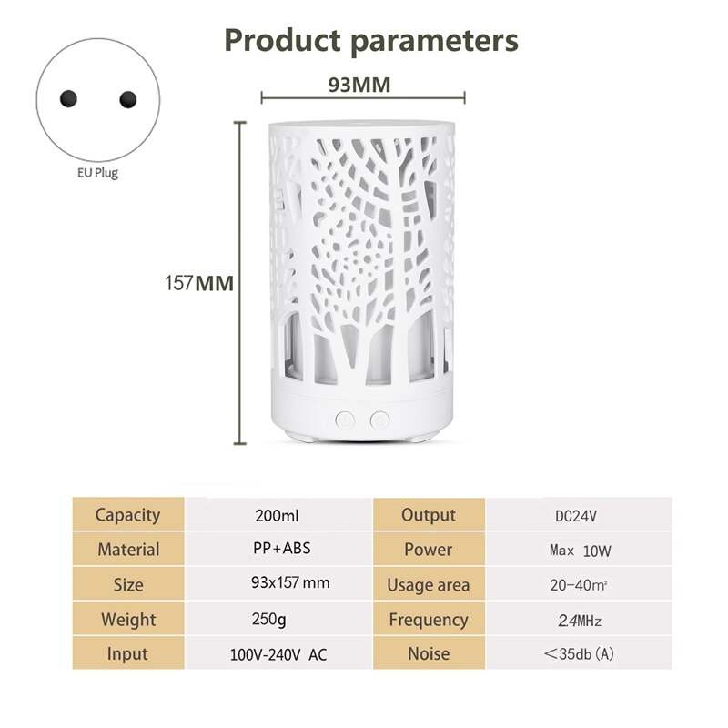 Ätherisches Öl Diffusor 200Ml Haushalt Aroma Luftbefeuchter Kühlen Nebel für Schlafzimmer Büro EU Stecker