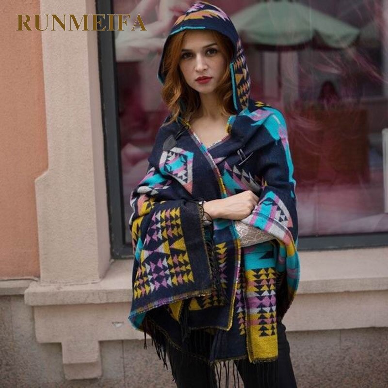 Kvinner vinter boho hette kåpe kappe poncho dame sjal pakke inn kvinnelig pashmina rutete kashmir teppe skjerf bufanda mujer