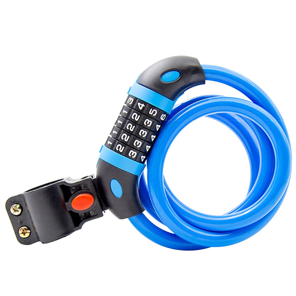 With Bracket Bicycle Combination Lock Children 5 Numbers Thickened Anti Theft Kids Practical Steel Wire Durable Mountain Bike: Blue