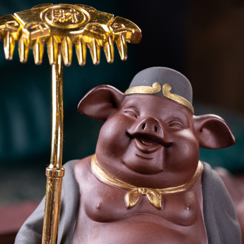 Statue en céramique | Mignon petit cochon chinois, thé chanceux, jouet d'animal domestique, décoration de la maison, ornements