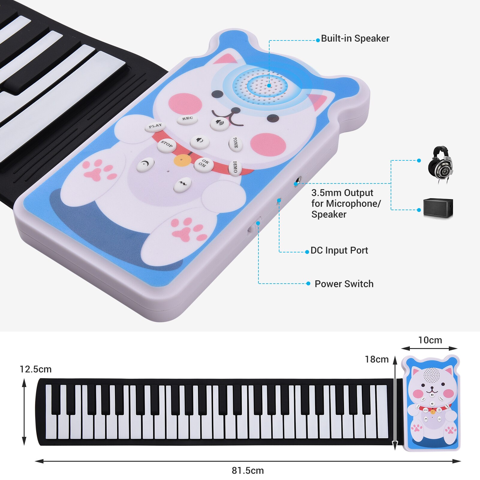 Piano électronique enroulable 49 touches 8 tons 6 démos fonction d'enregistrement haut-parleur intégré avec effet de Trill de soutien d'écho sortie 3.5mm