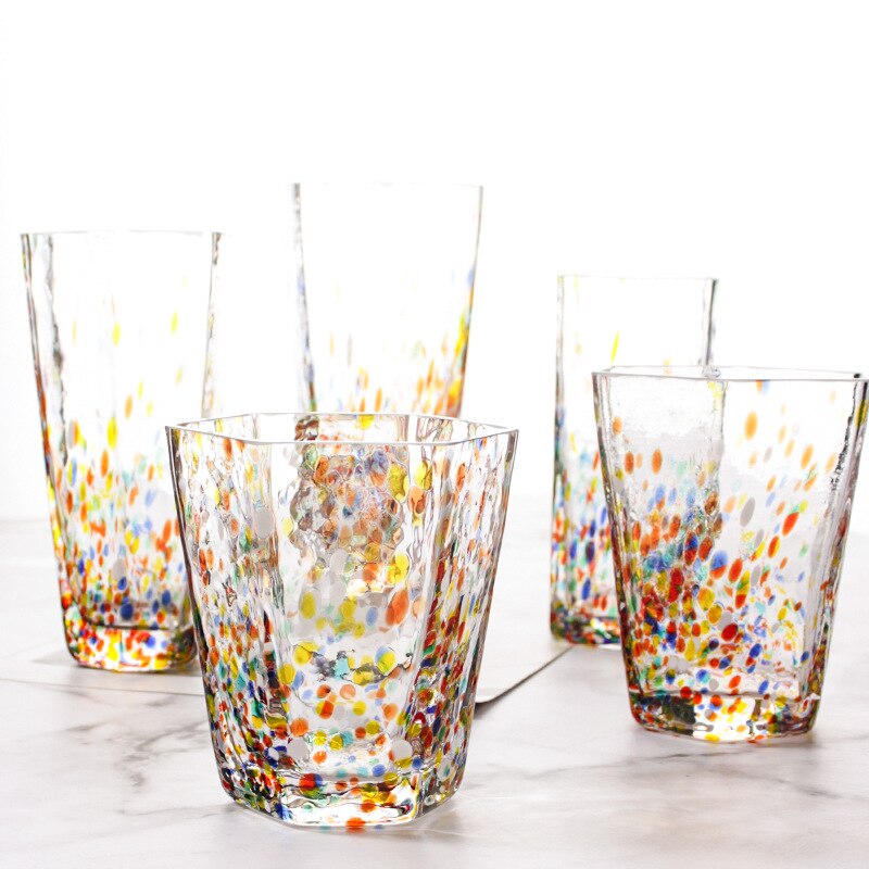 Hammer Hexagonal Cup Ins Fresh Couple Glass Water Cup Household Drink Juice Cups Coffee Mug Whiskey Glass Speckle Teacup