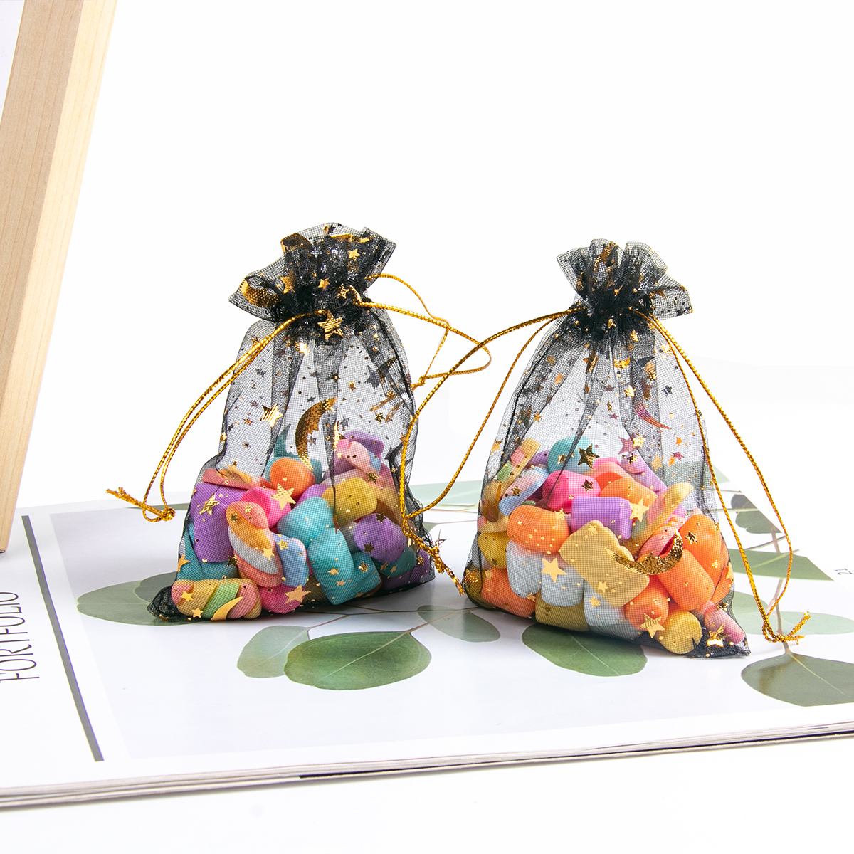 50pcs Star Moon Drawstring Organza Sack Bags Eid Mubarak Wedding Party decoration Candy Packing Bag Jewelry Pouch