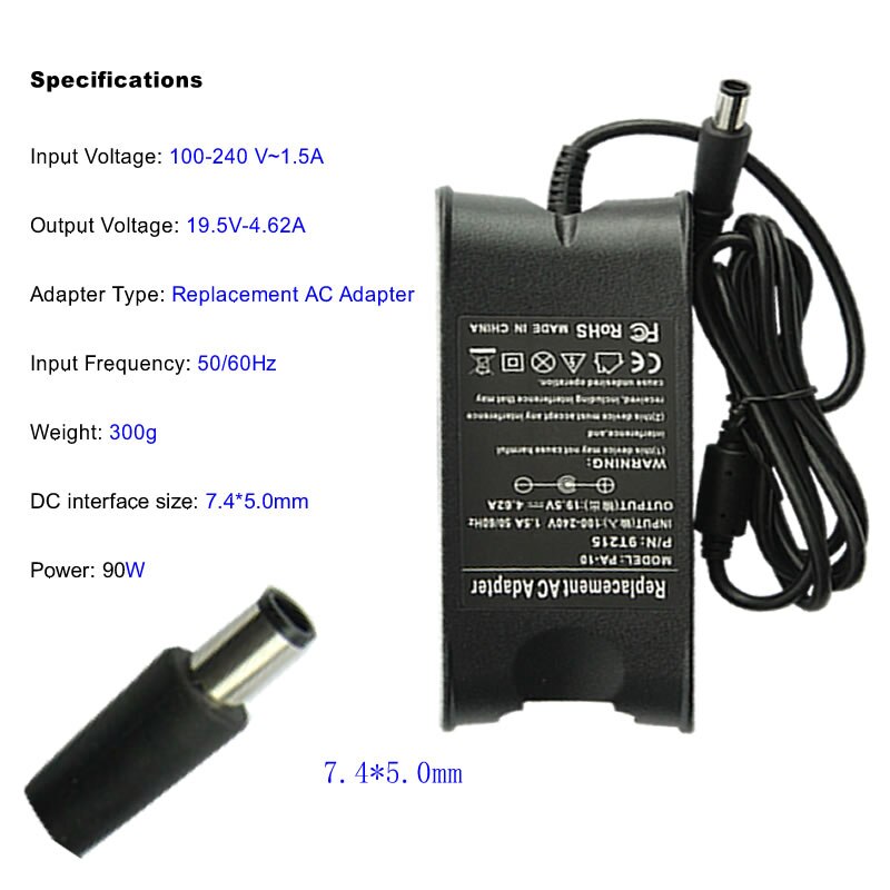 19.5V 4.62A 90W Ac Adapter Oplader Voor Dell PA10 Dell Inspiron 300M 500M 505M 510M 6000 6400 8500 8600 9200 9300 9400