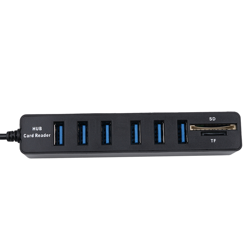 Kebidu 6/3 Ports tout en un USB Hub Combo Multi USB2.0 répartiteur Hub Micro lecteur de carte SD/TF 480mbps haute vitesse pour ordinateur: Black 6 Ports