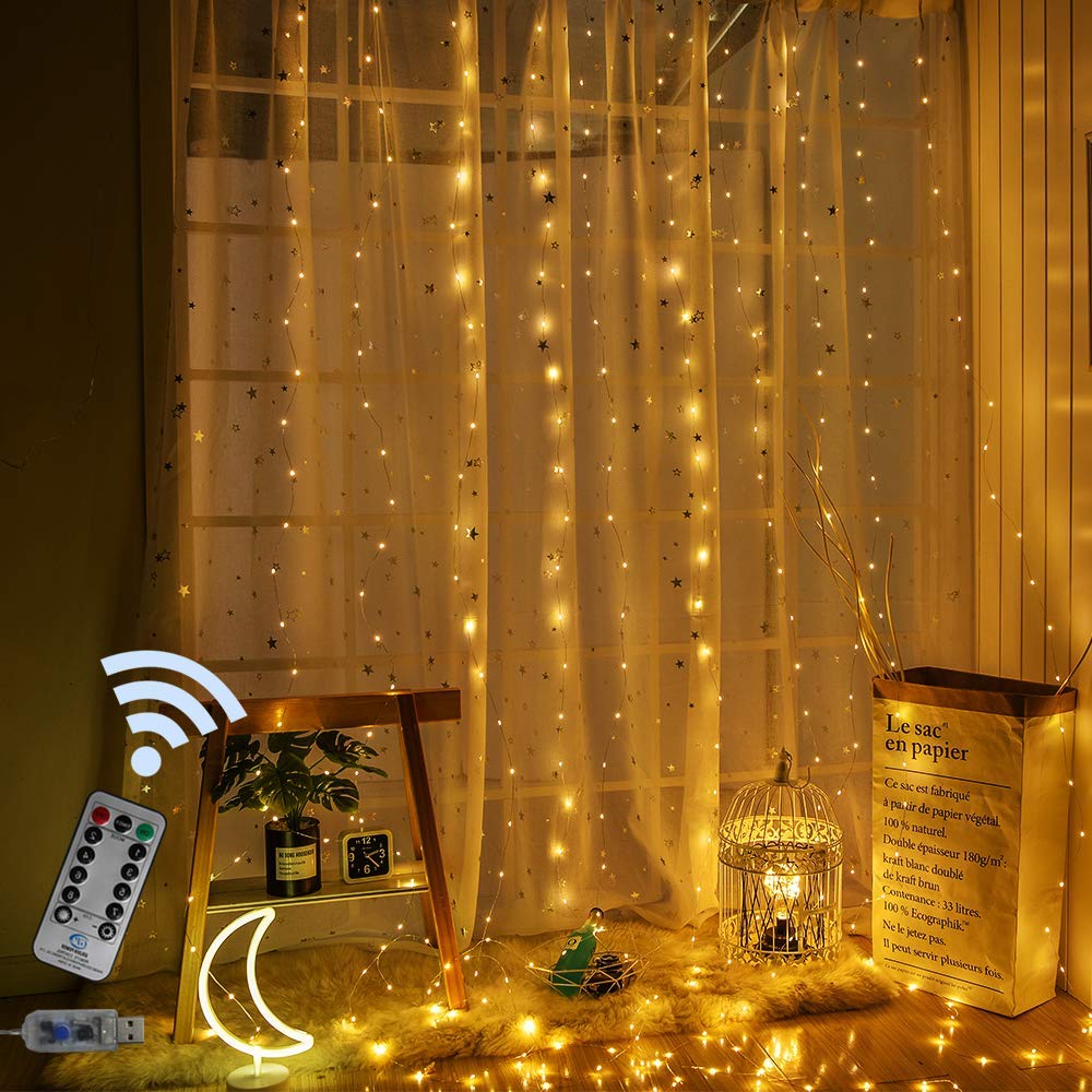 Rideau lumineux LED avec télécommande, 3x3M, USB, féerique, pour noël, nouvel an, extérieur, mariage, fête à domicile, décoration: blanc chaud / 3x1M 100LED