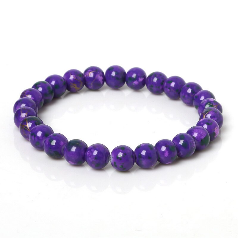 1pc/ loten 8mm veelkleurige patronen glazen kralen armband voor vrouwen en mannen beste firend sieraden 19cm/- snarige: Paars