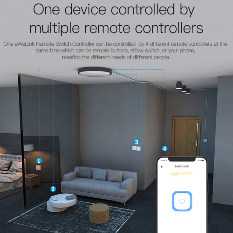 EWeLink – interrupteur à distance BASIC-2.4G pour maison intelligente, avec applications WeChat et Applet, fonctionne avec Siri Alexa et Google Home
