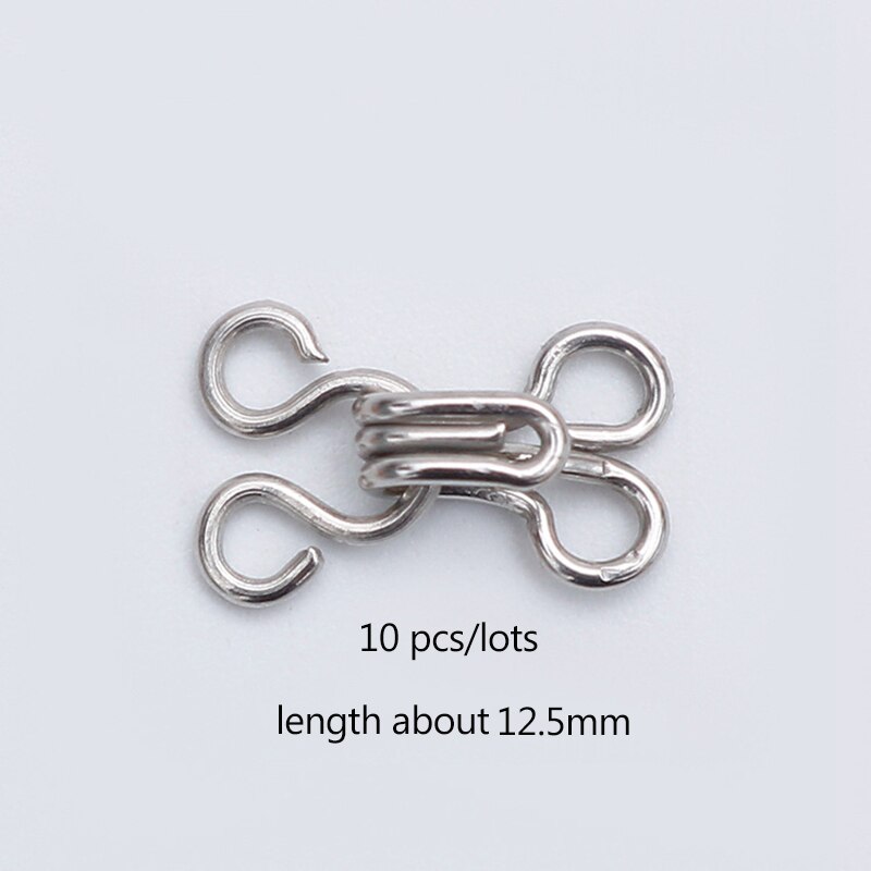 100set Metal collar hook 11.5-17mm Metal Buckle Button for Bra/Dress/Corset/Collar/Bag/Shirt Garment Sewing Accessories: silver  12.5mm