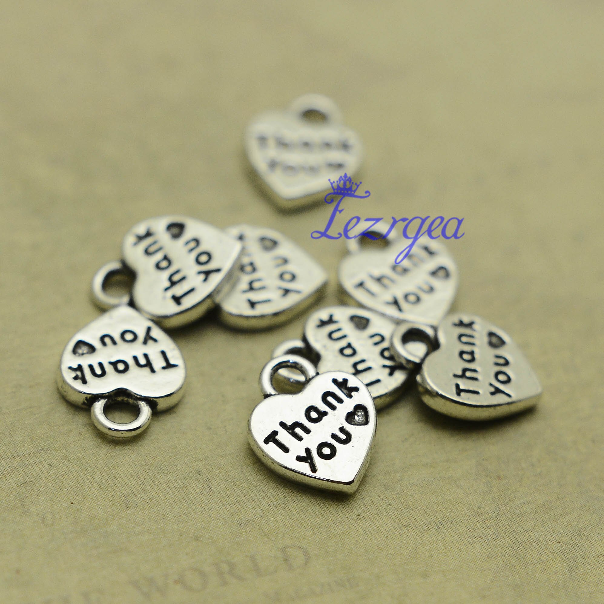 50pcs/lot--12x10mm, heart cham,Antique silver plated heart thank you charms,DIY supplies,Jewelry accessories