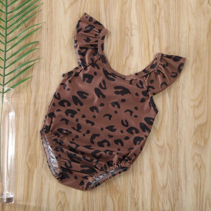 Trend toddler kids baby piger mørkebrunt leopardprint badetøj flæser badedragt badedragt i ét stykke