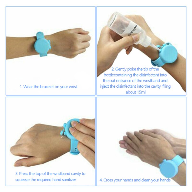 1Pcs= 10mL Liquid Portable 24cm Silicone Hand Sanitizer Soap Bracelet Wristband Hand Dispenser Band Disinfectant Sport Wristband