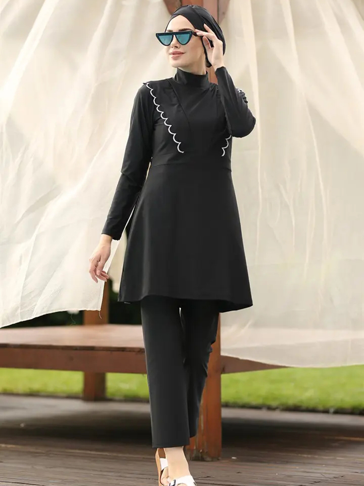 3 stk. sort serie beskeden burkini femmes muslimsk badedragt badetøj sommer strand dame badedragt lotusblad kant