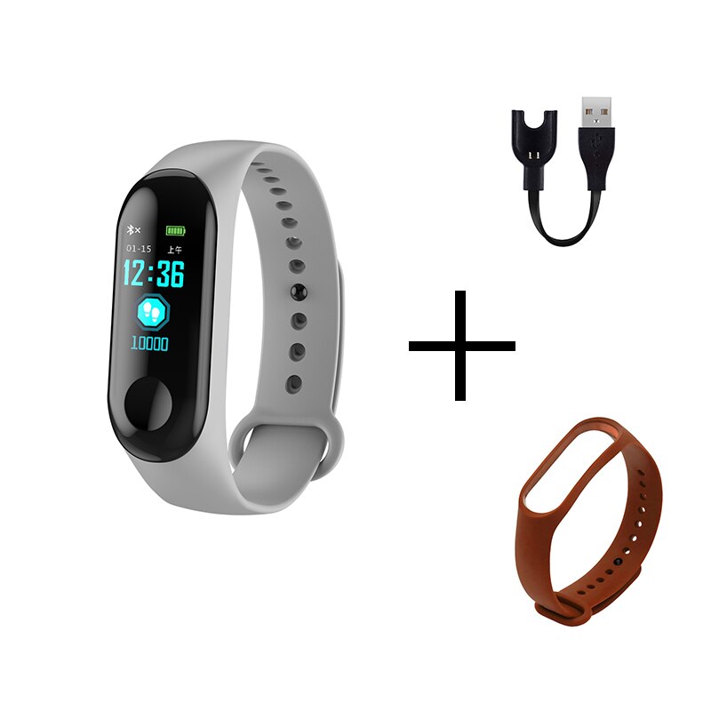 M3 Color Screen Men's Smartband Heart Rate Blood Pressure Mode Sleep Monitoring Multiple Reminders IOS Android Smart Watch: G brown