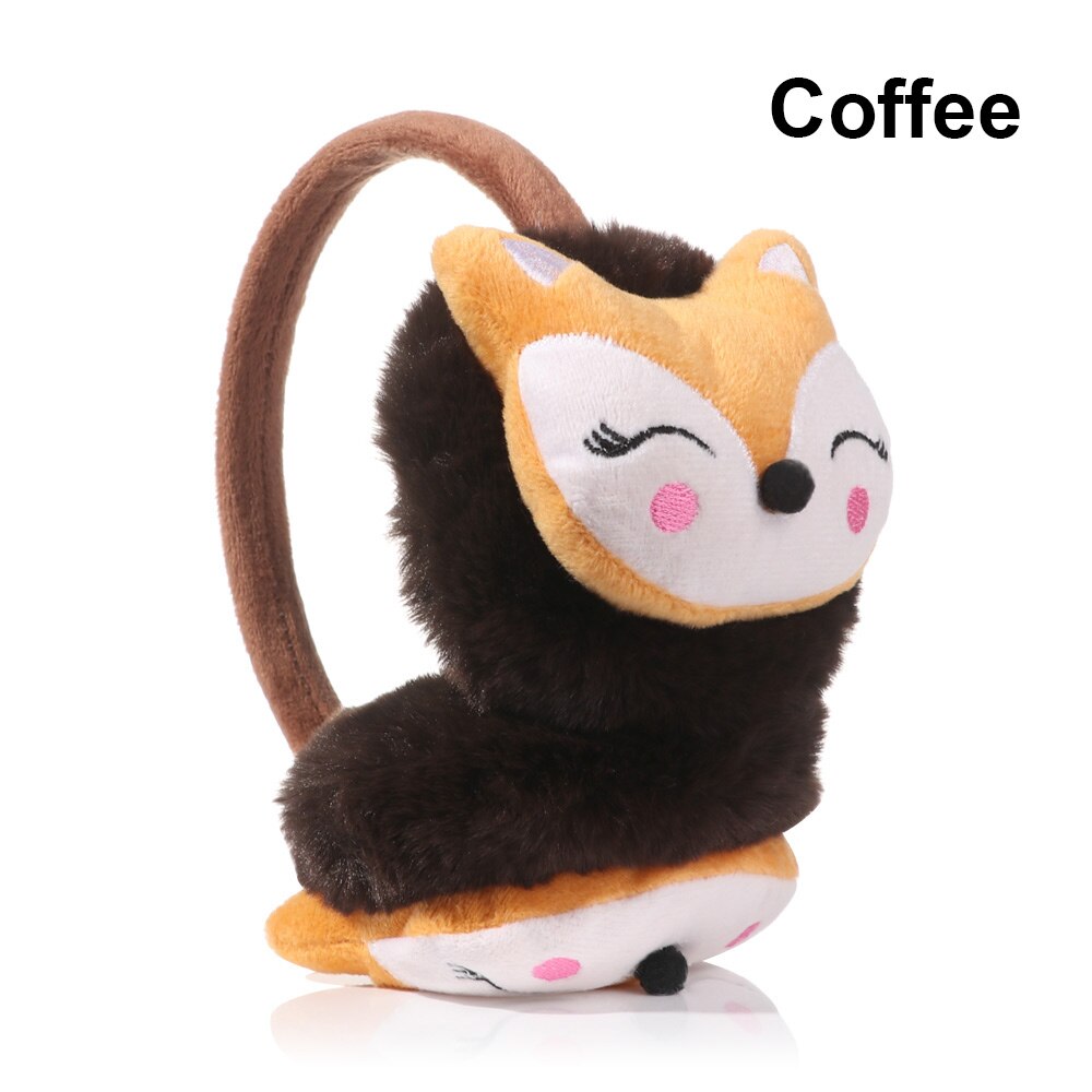 Orejeras de zorro de dibujos animados para mujeres y niñas, orejeras cálidas de felpa, calentador de orejas grueso para niñas, niños, estudiantes, mantener la oreja: coffee