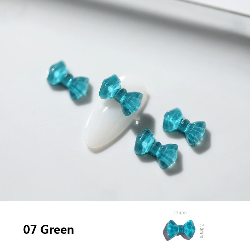 10 Uds. De lazos 3D para decoración de uñas, accesorios de manicura para manicura, adornos japoneses de colores, Semi transparentes: 07 green