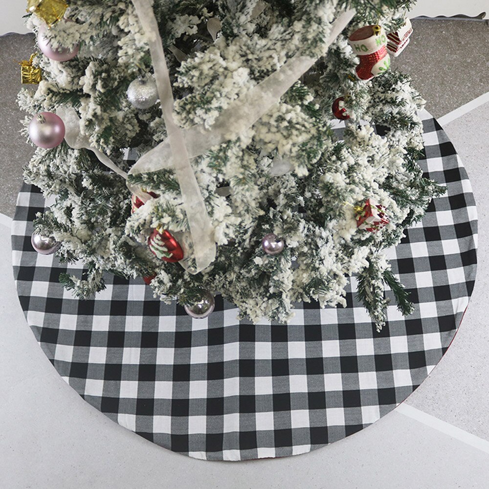 Christmas Tree Skirt Black White Plaid Nonwoven F... Grandado Black And White Christmas Tree Skirt