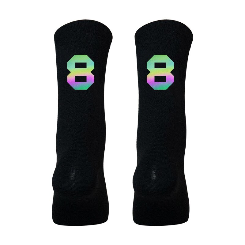 1 para kolorowe odblaskowe skarpety rowerowe sporty rowerowe oddychające szybkie suche Knitting Mid-tube wiosna letnie skarpetki damskie i męskie: BLACK08