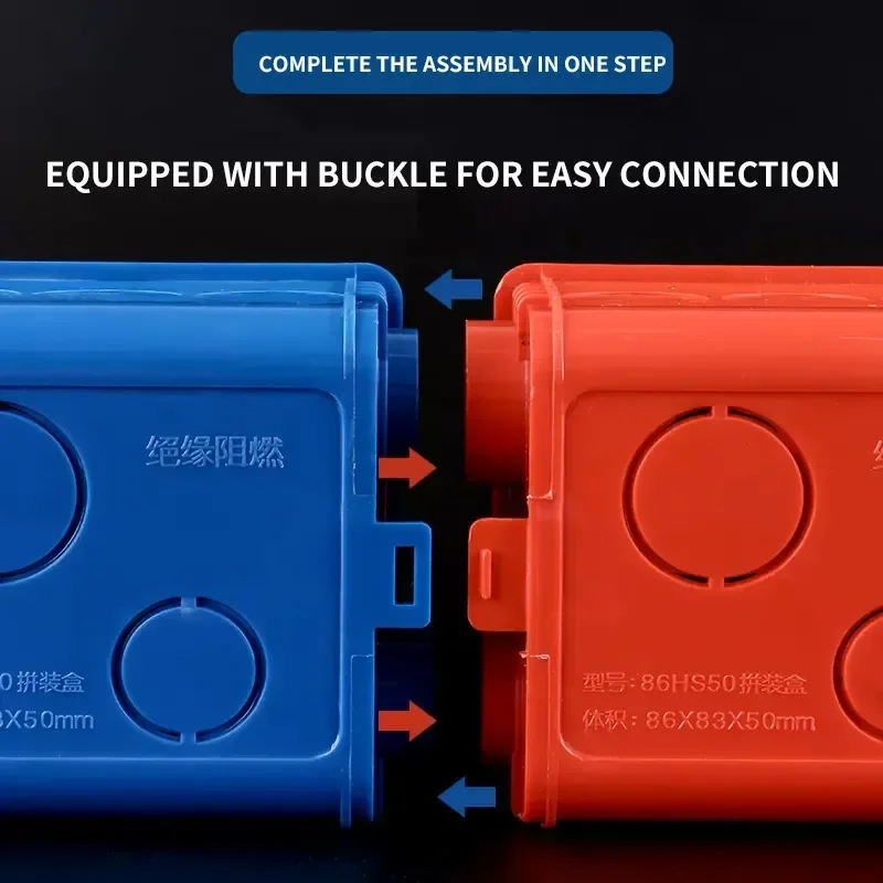 Type 86 Wall Mounting Switch Box Electrical Outlet PVC Bottom Universal Socket with Recessed & Wire Slots-White Blue Red