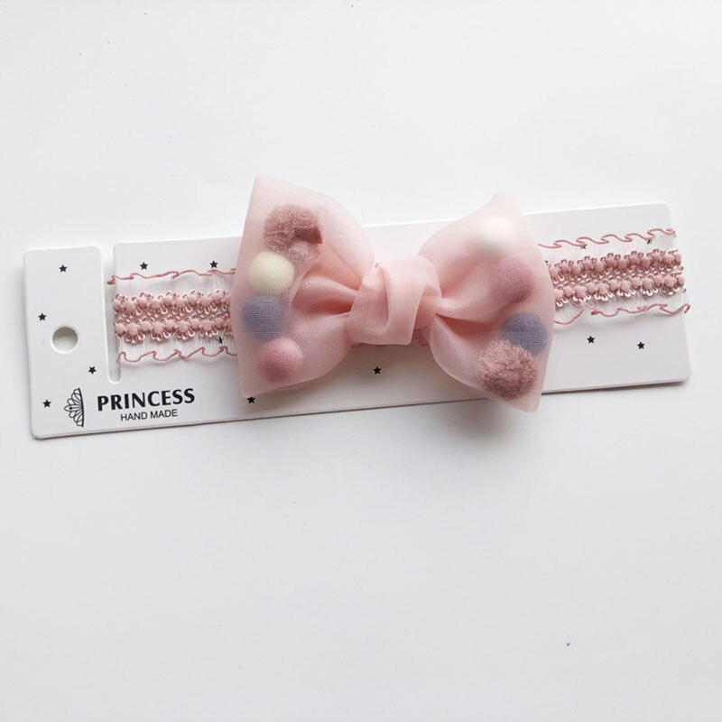 Baby Girls Bowknot Crown Headband Kids Lace Elastic Princess Hair Band Colorful Pompom Baby Hair Accessories: style3 pink
