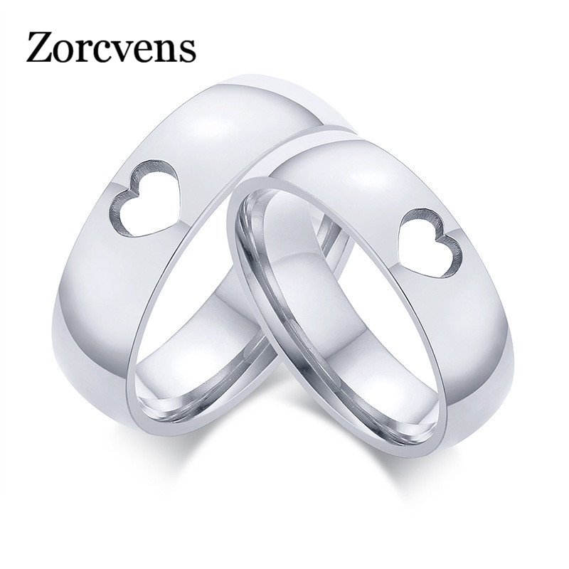 Zorcvens Koppels Beloofd Sieraden 6Mm Zilver Kleur Rvs Love Heart Wedding Ring Voor Vrouw Man