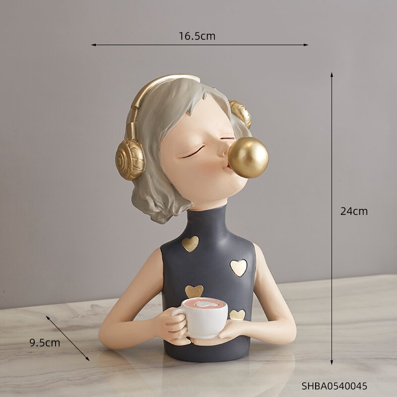 Nordic Sweet Dreamy Bubble Girl Sculpture Storage Lipstick Fruit State Living Room Decoration Bedroom Decor Accessories: Coffee-gray